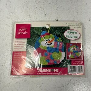 Dimensions Punch Needle Kit Christmas Snowman With Gifts 3" Tree Ornament Pin